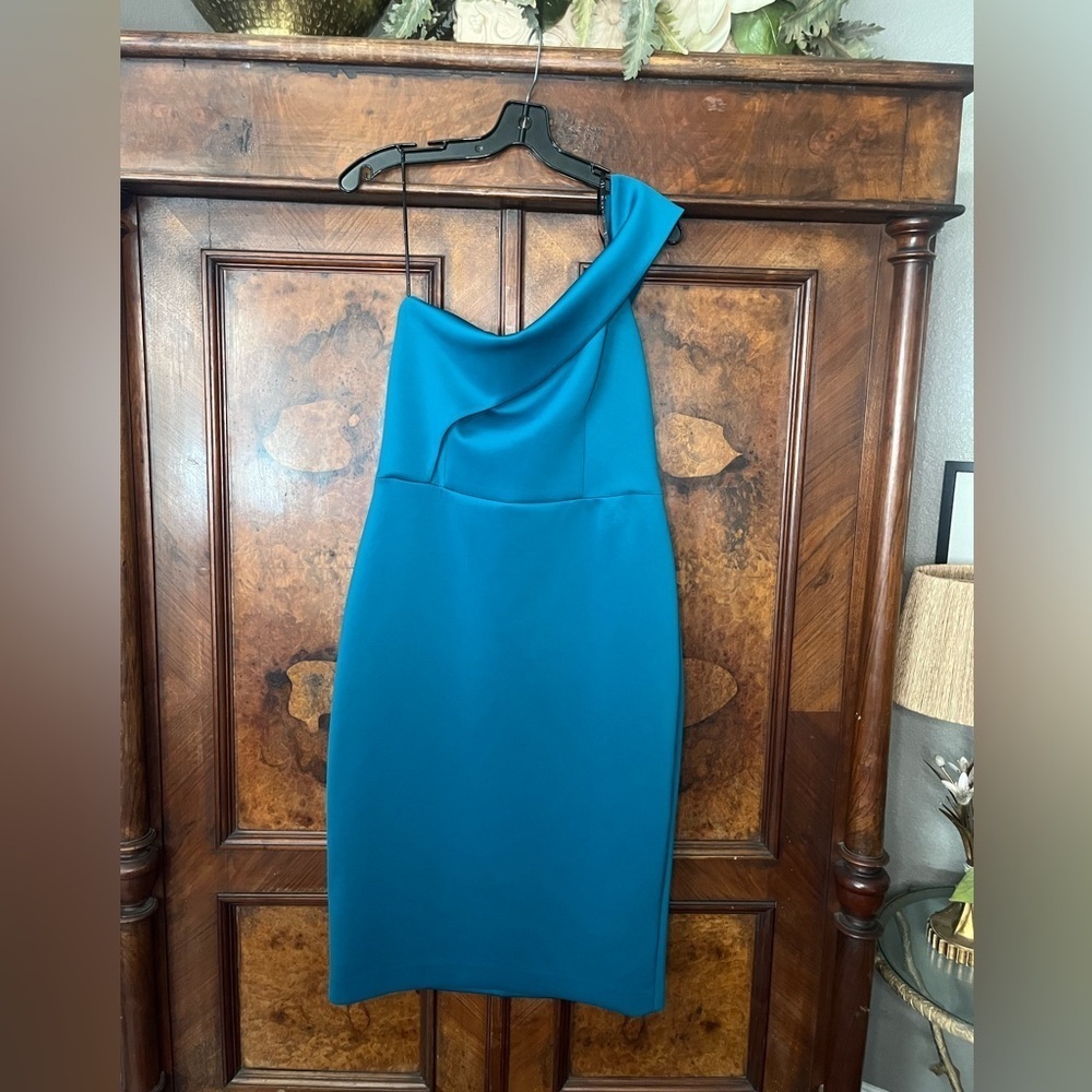 Black Halo EVE One Shoulder Teal Dress. Size 14